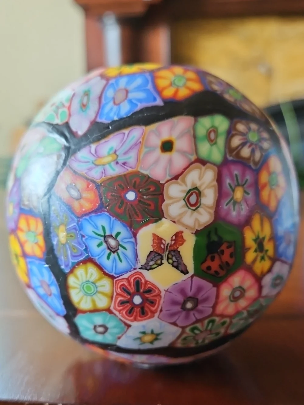 Set of 2 Handcrafted Sphere Art Candles - Butterfly & Floral Millefiori
